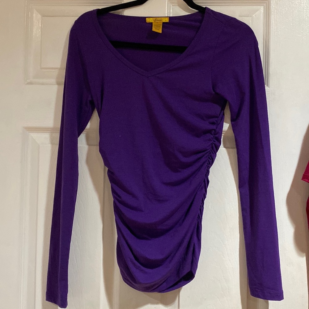 Finesse juniors ruched long sleeve v neck